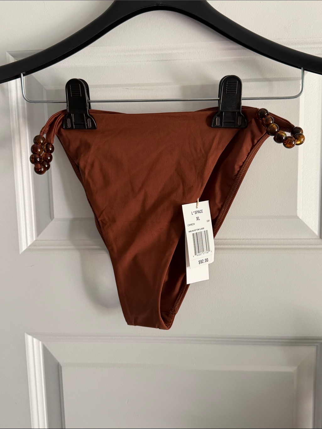L*Space Harlow Brown Beaded-Side Bikini Bottom Classic Xl
